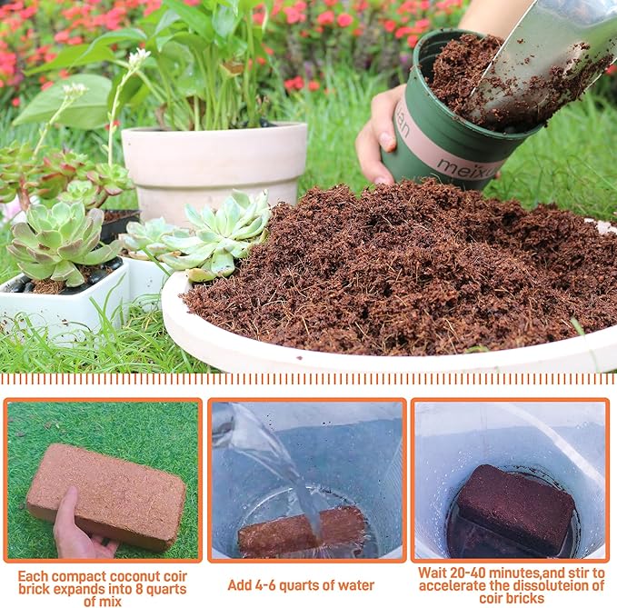 Coco Coir Brick for Plants- 27 Pack Coconut Coir Bricks Premium 100% Organic Peat Moss Mix with Low EC &amp pH Balance Fiber Coconut Husk for Planting Gardening Potting Soil Substrate