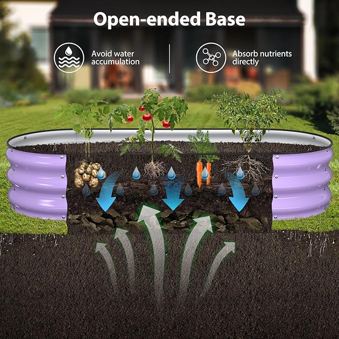 Raised Garden Bed Kit 5x2x1 ft Galvanized Planter Box Outdoor with Safety Edging Large Metal Raised Beds for Gardening Vegetables Flower Fruits (Provence Purple)