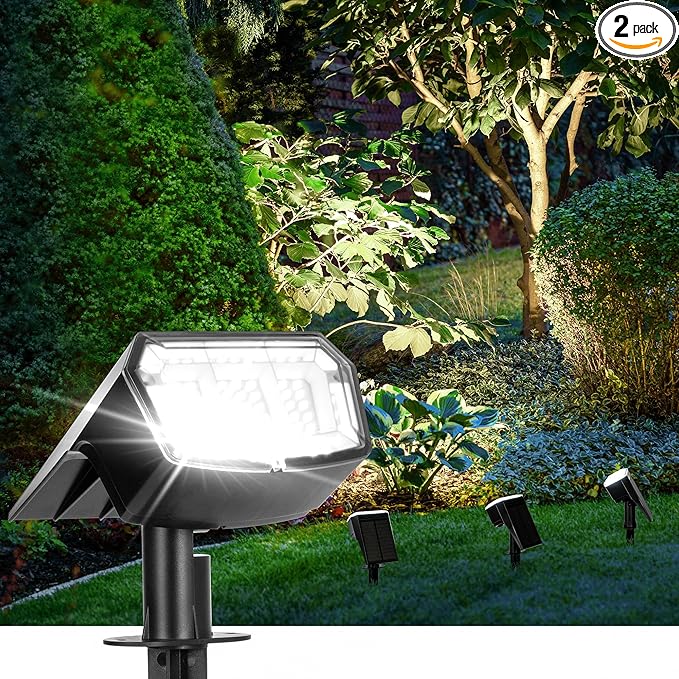 Solar Spot Lights Outdoor Waterproof 2 Pack IP65 63 LED 3 Lighting Modes Spotlights for Yard Garden House Garage Pathway