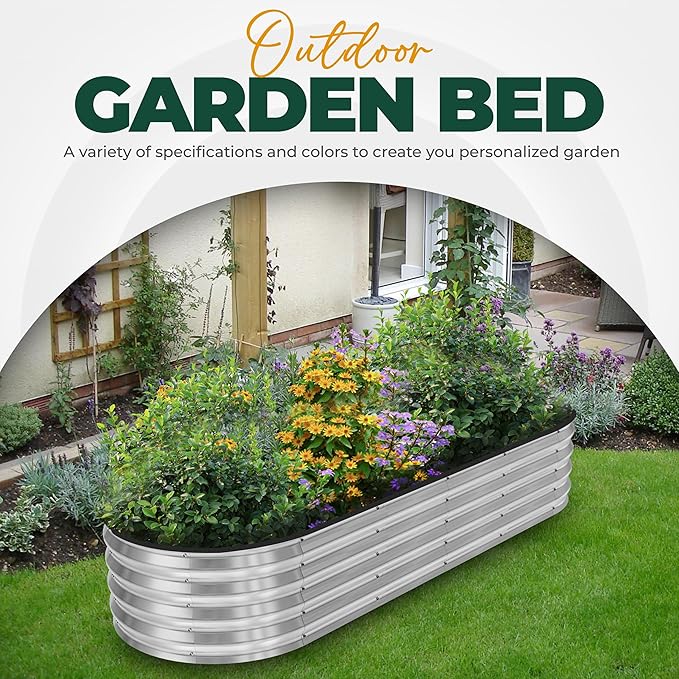 Utopia Home Galvanized Raised Garden Bed 6 by 2 by 1 feet Lightweight Planter Boxes Outdoor with Easy Assembly Large Garden Bed for Vegetables Fruits Flowers Silver