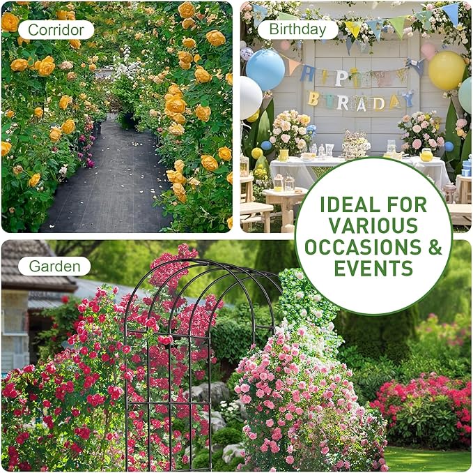 Garden Arch Trellis Metal Arch Trellis for Climbing Plants Outdoor Yard Garden Climbing Plants w/Decorative Wire Lattice - Black