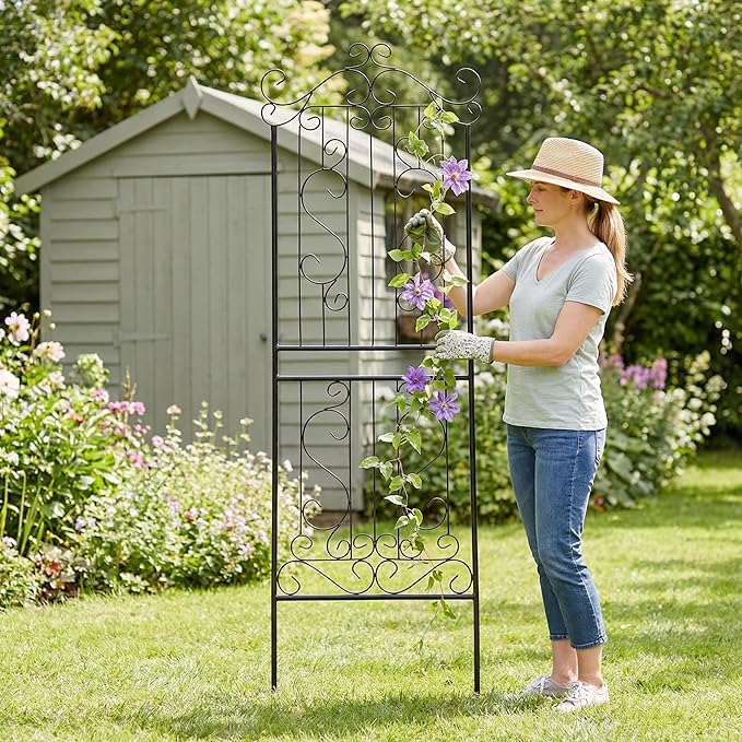1 Pack Trellis for Climbing Plants 82.7 H x 26.7 W Tall Garden Trellis Wrought Iron Heavy Scroll Metal Decoration Lawn Patio for Rose Clematis Ivy Weather Resistant