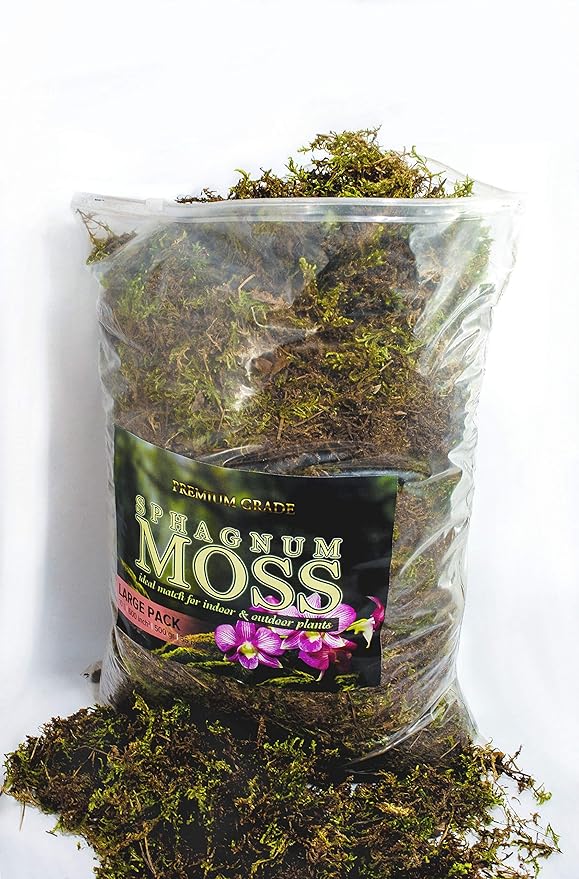 My Happy Snails Organic Green Sphagnum Moss for Orchids Indoor and Outdoor Plants - Dried for Decorative Gardening (Large Pack - 10 litres / 500 gr / 35 oz)