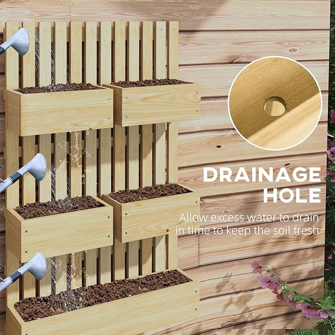 5 Box Raised Garden Bed with Trellis for Vine Flowers &amp Climbing Plants 39 Tall Wall-Mounted Wood Planter Box Set with Adjustable Height Drainage Hole Natural
