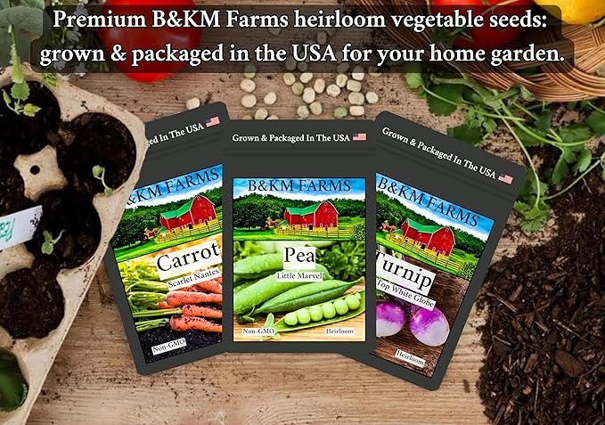 B&ampKM Farms 50000+ Heirloom Seed Kit – 50 Varieties of Non-GMO Vegetable Fruit &amp Herb Seeds for Home Gardening – High Germination Hand-Packed Weather-Resistant Packaging