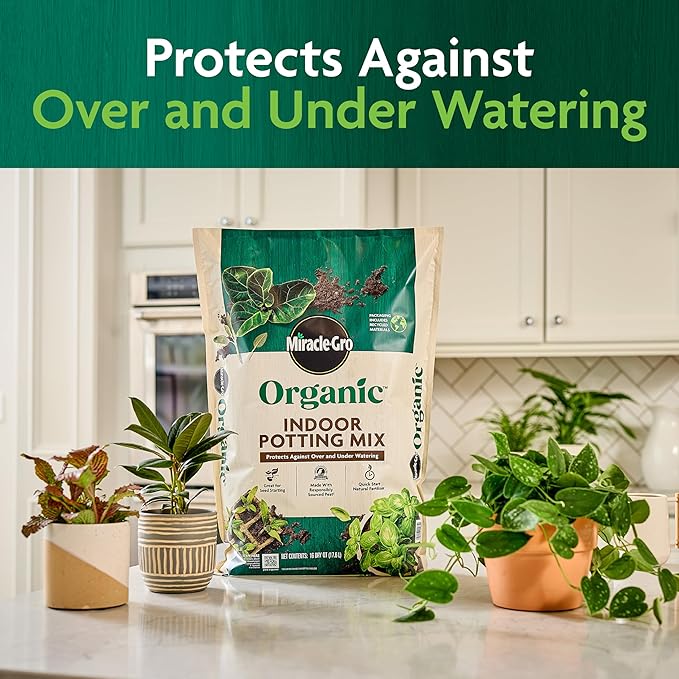 Miracle-Gro Organic Indoor Potting Mix - Protects Against Over and Under Watering Planting Soil for Indoor Container Plants Houseplants and Starter Plants OMRI Listed 16 qt. (2-Pack)
