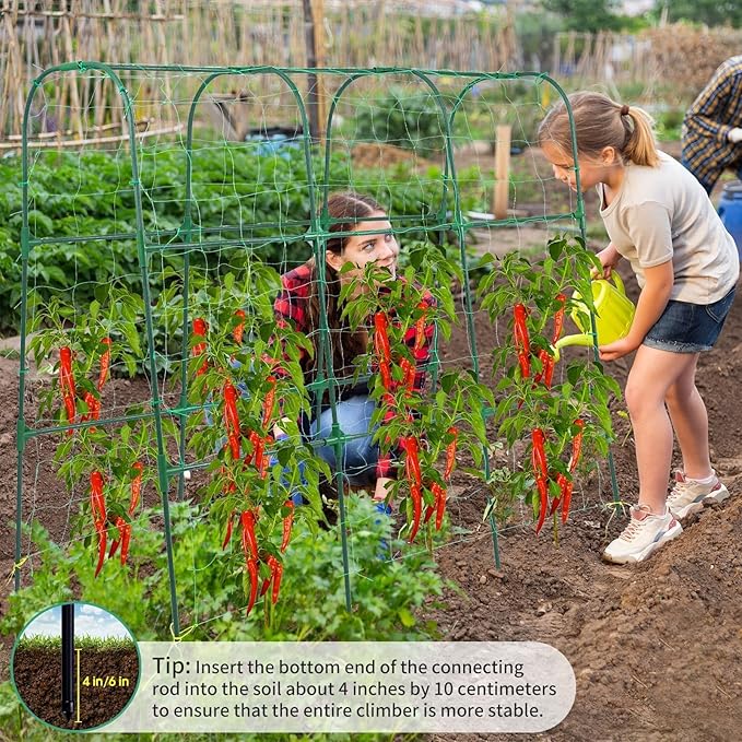 Garden Trellis for Climbing Plants Outdoor Cucumber Trellis for Raised Bed Garden Arch Trellis Support for Cucumbers Tomatoes Beans Peas 50x48 inch Metal Trellis with Netting Green