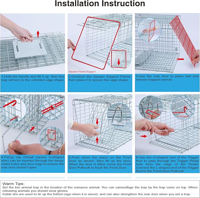 Live Animal Trap Cage with Cover Cat Trap for Stray Cats 32 Inch Heavy Duty Folding Skunk Traps with Real Door for Raccoons Opossums Groundhogs Skunks Feral Cats Squirrels-(32 x 10 x 12 inches)
