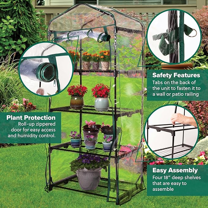 Gardman R687 4-Tier Mini Greenhouse 27 Long x 18 Wide x 63 High Black