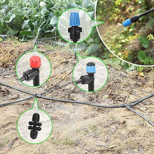 Drip Irrigation Kit – 2026 New Quick-Connect Micro Irrigation System with 46FT 1/2'' Tubing Locking Nozzle Emitters Adjustable Misting Sprayers for Gardens Lawns Raised Beds and Greenhouses