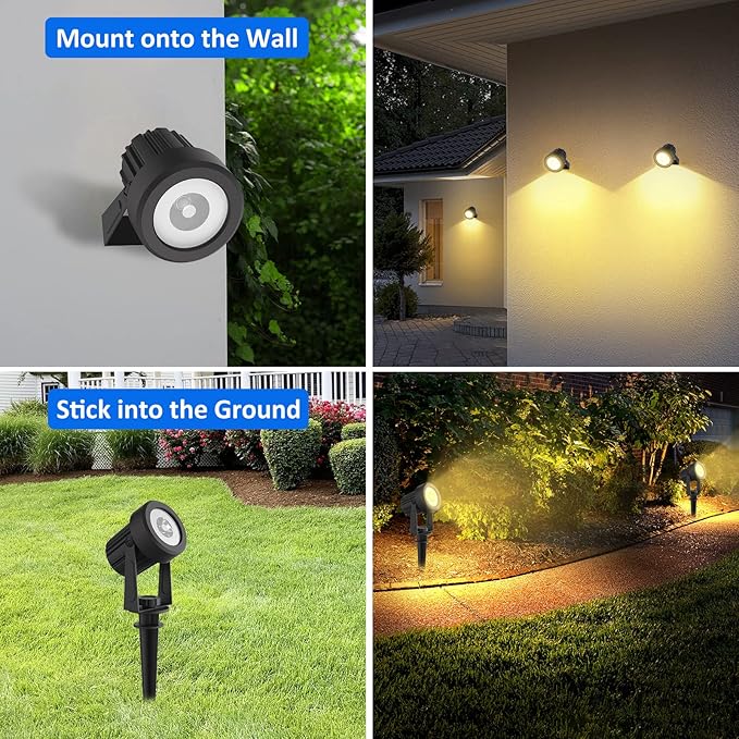 T-SUNUS Solar Spot Lights Outdoor Warm White Solar Powered Landscape Spotlights Low Voltage IP65 Waterproof 9.8ft Cable Auto On/Off for Outdoor Garden Yard Driveway Porch Walkway 3000K