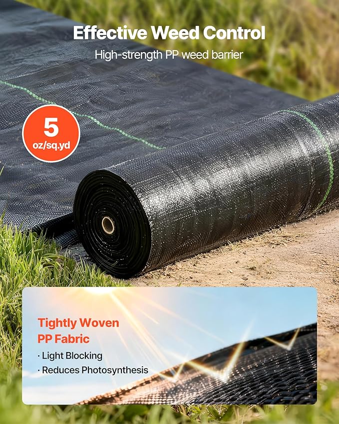 VEVOR Weed Barrier Fabric Heavy Duty 3x100FT 5oz Landscape Fabric Woven Weed Blocker Fabrics Garden Fabrics Weeds Barrier Weeds Control Ground Cover Geotextile Webbing Gardening Mat Black