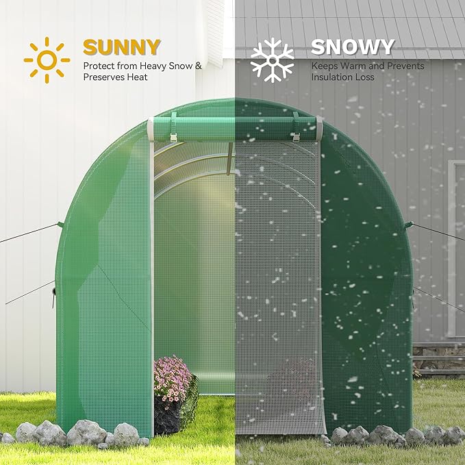 DWVO 10x6.5x6.5ft Greenhouse Large Walk-in Green House Tunnel Greenhouses Outdoor Portable Plant Gardening Upgraded Galvanized Steel Frame Zipper Doors 5 Crossbars Garden Green