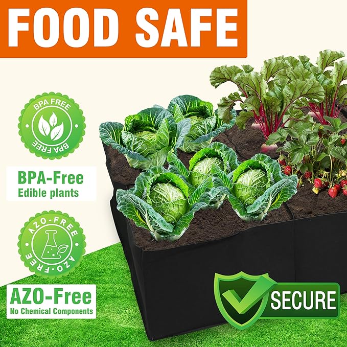 Gardzen 2 Pack Fabric Raised Garden Beds 2x4x1 FT - 8 Grids Grow Bed for Square Foot Gardening Planting Box for Vegetables Herbs Flowers