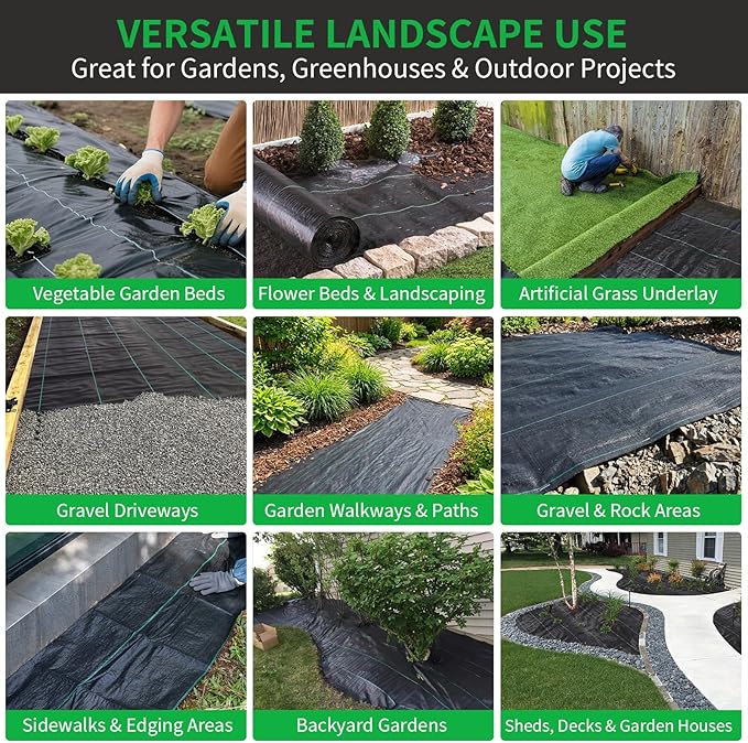 HOOPLE 4FT x 100FT Heavy Duty Weed Barrier Fabric 3.2oz Woven Geotextile Landscape Fabric High Permeability Weed Blocker Ground Cover for Garden Driveway Gravel Underlayment &amp Landscaping