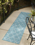 Unique Loom Trellis Collection Area Rug-Lattice Design Moroccan Inspired for Indoor/Outdoor Décor 2 ft x 8 ft Runner Aquamarine/Gray
