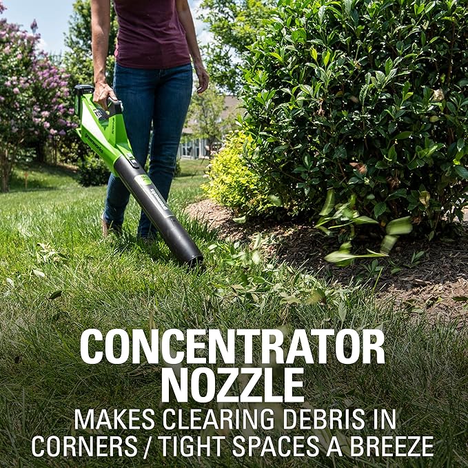 Greenworks 24V (110 MPH / 450 CFM / 200+ Compatible Tools) Cordless Brushless Axial Leaf Blower 4.0Ah Battery and Charger Included