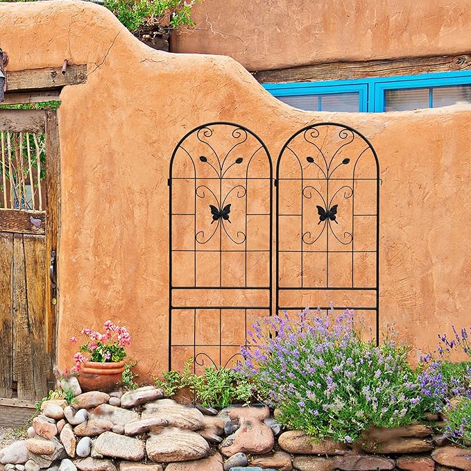 2 Pack Large Garden Trellis Heavy Duty Rustproof Iron Plant Trellis for Potted Plant Support Metal Climbing Rose Trellis Vine Vegetable CucumberBlack-71 H x 19.7 W