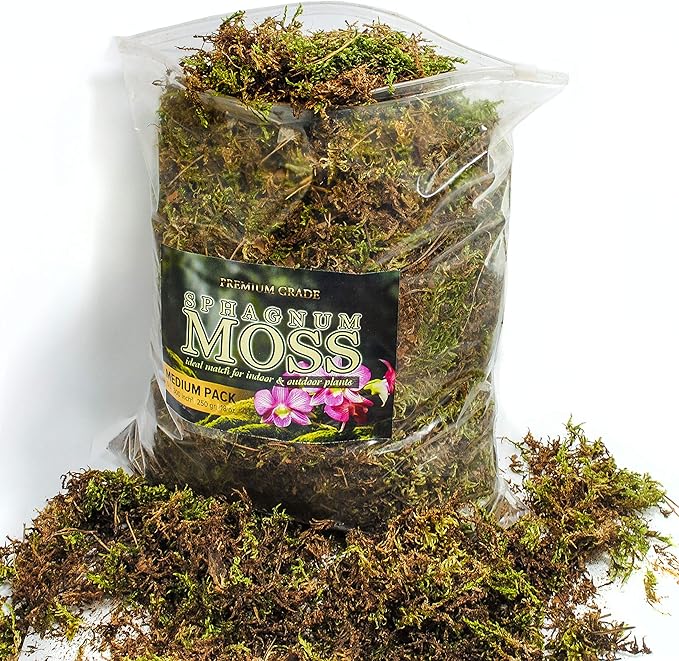 Organic Green Sphagnum Moss for Orchids Indoor and Outdoor Plants - Dried for Decorative Gardening (Medium Pack - 5 litres / 250 gr / 18 oz)