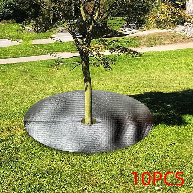 10 Pieces Tree Mulch Rings Non Woven with 2.76 Hole Weed Barrier Fabric Fruit Tree Protector Argent