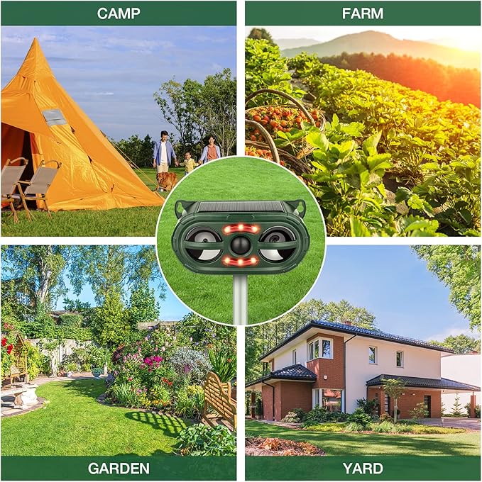 Animal Repellent OutdoorSolar Pest Animal Repellent OutdoorSquirrel RepellentRacoon RepellerEffective Deer Repellent Devices with Motion Sensor &amp Flashing Light for Yard Garden（1 Pcs）