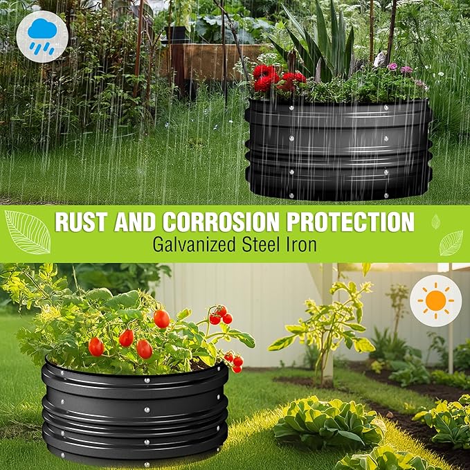 WORKPRO 3PK 2x2x1ft Outdoor Galvanized Raised Garden Bed Kit Rust &amp Corrosion Protection Easy Assembly Safe Edge Ideal for Vegetables &amp Flowers Black