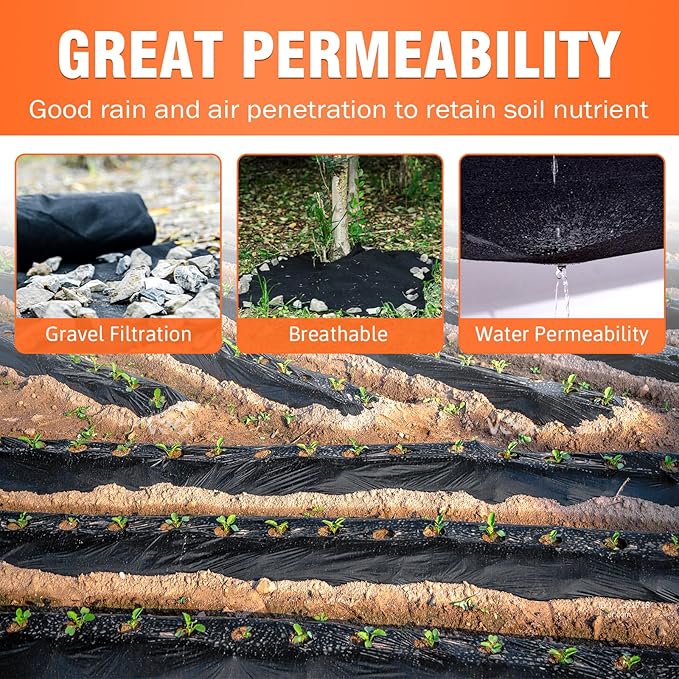 6oz 4FTx50FT Non Woven Geotextile Fabric for French Drains Landscaping Underlayment Weed Control Construction Erosion Control