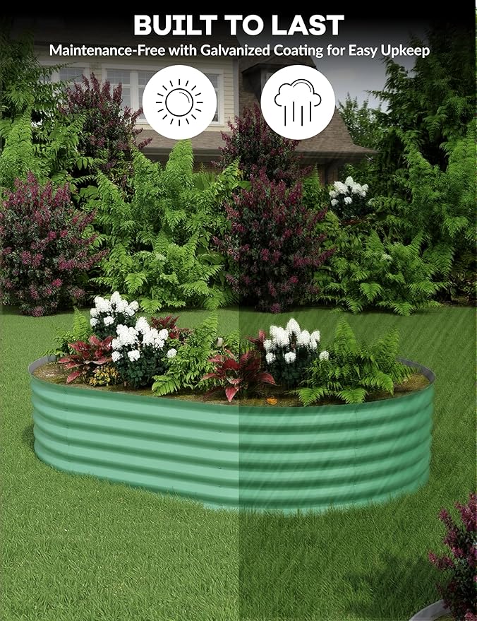 Raised Garden BedGalvanized Raised 8×4×1.5ft Planter Boxes Outdoor with Easy Assembly Large Garden Bed for Vegetables Fruits FlowerGreen