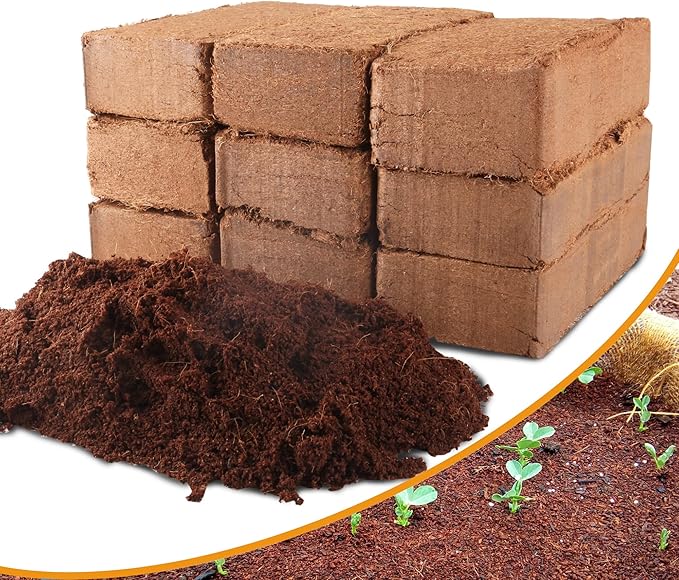 9-Pack Premium Organic Coco Coir Bricks for Plants - Low EC &amp pH Balance - 100% Natural Peat Moss Mix with Coconut Husk Fiber - Perfect for Gardening Potting Soil Substrate - 12.6 lbs