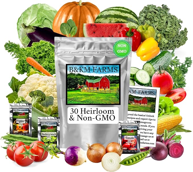 20000+ Heirloom &amp Non-GMO Seed Vault. 30+ Diverse Fruit &amp Vegetable Varieties for Planting a Sustainable Home Garden. Long-Term Storage Bucket. by B&ampKM Farms (3)