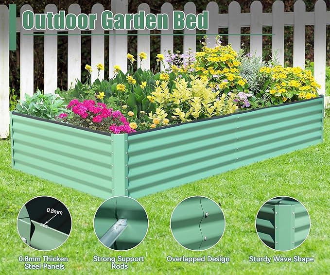Galvanized Raised Garden Bed Outdoor Planter Garden Boxes Large Metal Planter Box for Gardening Vegetables Fruits Flowers Herb Tomato Potato. (Green 6x3x1.5ft)