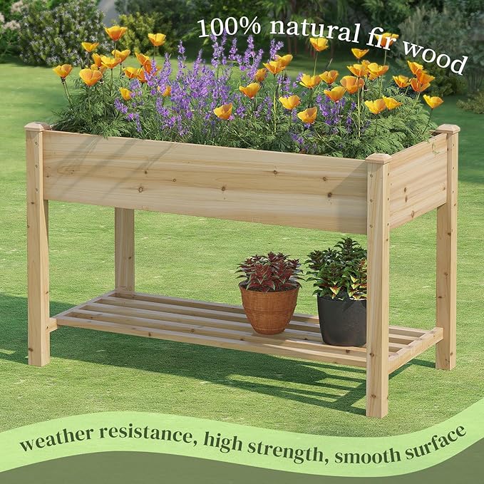 Wooden Raised Garden Bed Planter Box with Legs Raised Planter -Grow Herbs and Vegetables Outdoors – Naturally Rot-Resistant - Unmatched Strength Lasts Years (Natural-M)
