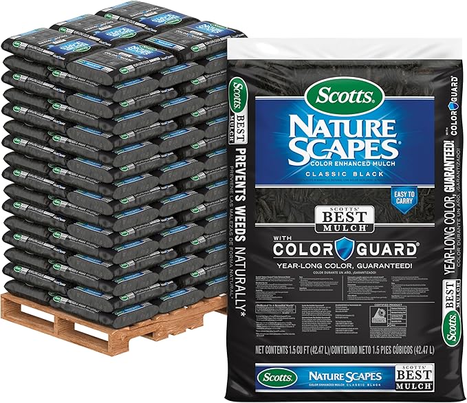 Scotts Nature Scapes Color Enhanced Mulch Classic Black - Wood Shredded and Bagged Black Landscaping Mulch Bulk Pallet - 1.5 cu. ft. Bags Pallet of 80