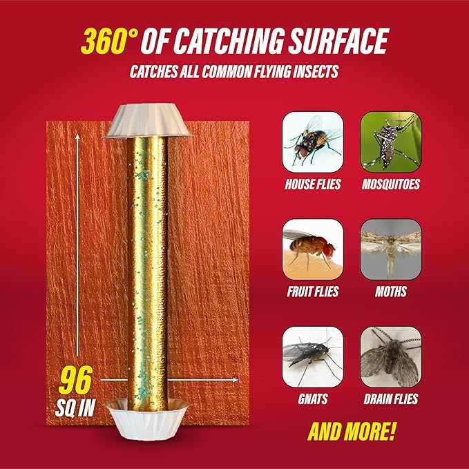 Catchmaster Gold Stick Fly Trap 4-Pk Bug &amp Fruit Fly Traps for Indoors &amp Outdoors Premium Adhesive Mosquito Gnat &amp Bug Catcher Insect Killer Bulk Pest Control for Home