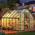 CABIHOME 8x12 FT Outdoor Greenhouse Polycarbonate Greenhouse with Roof Vent and Ground Nails Aluminum Large Walk-in Green House w/ Lockable Push Door for Outside Garden Backyard (Green 8x12 FT)