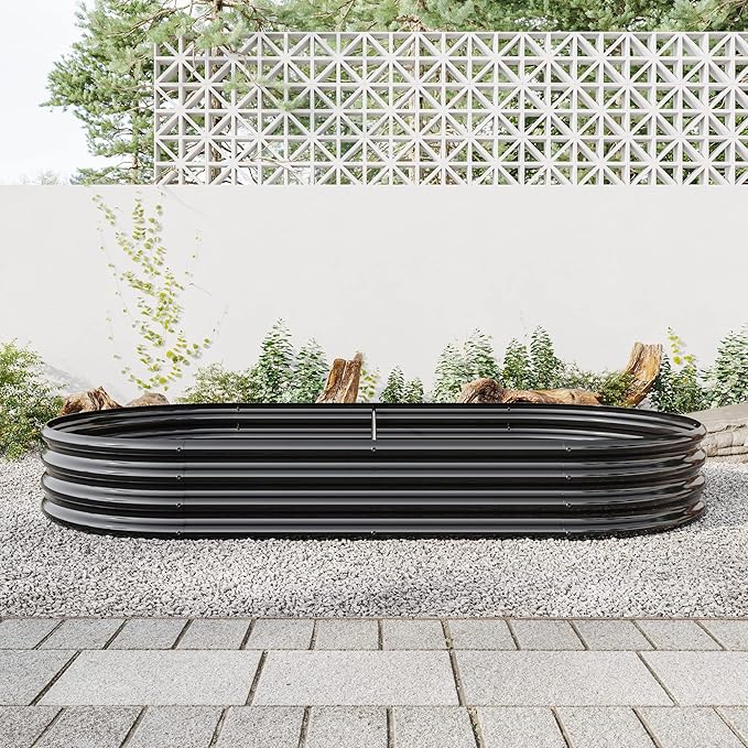 Oval 88.99x44.68x11.42 Galvanized Metal Raised Garden BedRaised Bed Garden plantersPlanter Boxes: 27 cu. ft Soil Anti-Rust Ideal for Outdoor Flower Beds &amp Gardening (Black)