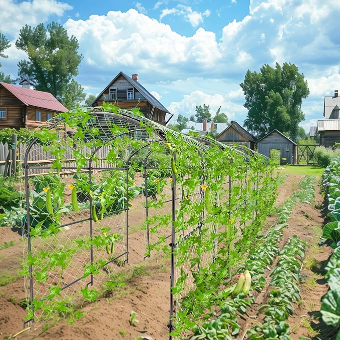 unho Black Iron Garden Arch Trellis for Climbing Plants 41*64*63inch Rustic Archway Arbor Tunnel for Vegetables Cucumber Raised Bed