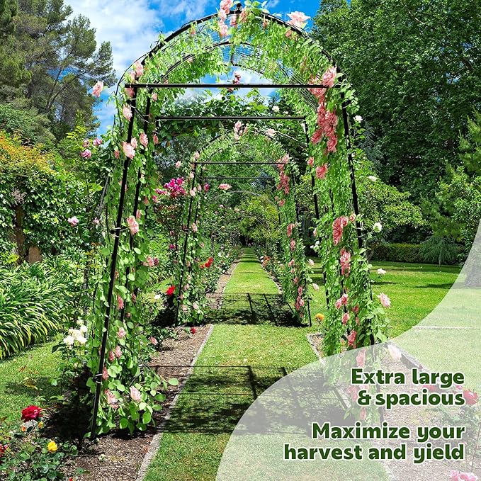 AGTEK 87in Garden Arch Trellis for Climbing Plants Garden Arches Support Structure Tall Metal Garden Tunnel Trellises Archway for Climbing Vine Vegetable Fruit Flower Squash Arbors