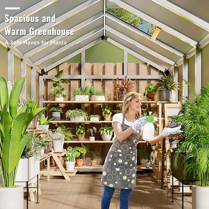 6X10 FT Greenhouse Polycarbonate Garden Greenhouse for OutdoorsAluminum Frame Green House with Lockable Door and Adjustable Roof Vent Ideal for Backyard Patio and Outside Growing