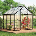 6x6 ft Greenhouse for Outdoors Polycarbonate Greenhouse with Roof Vent Ground Nails Lockable Push Door Aluminum Large Walk-in Green House for Outside Garden Backyard Patio Lawn Black