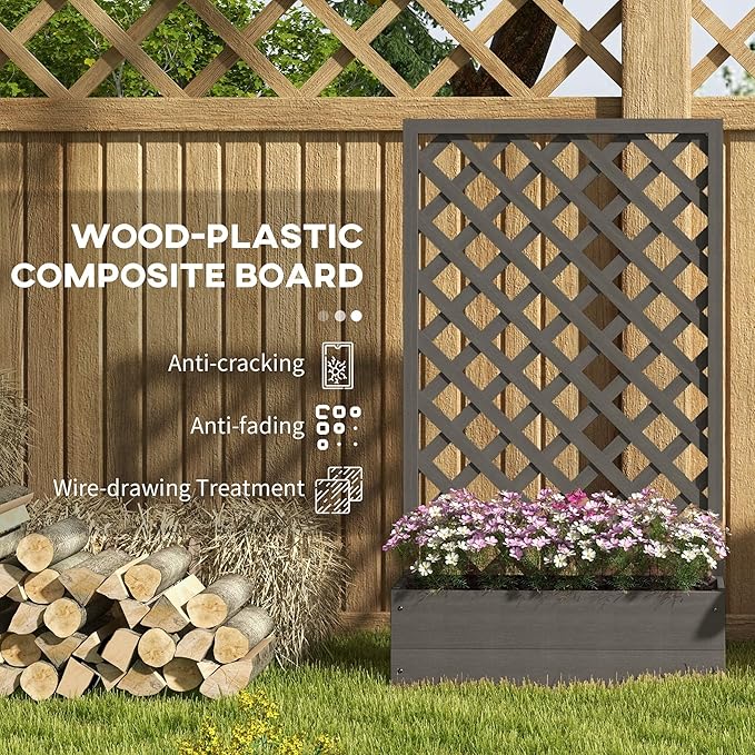 40x40x12 inch Modern Wooden Raised Garden Bed with Built-in Trellis for Climbing Vines and Fruits Gray Color Durable Design Contemporary Appeal
