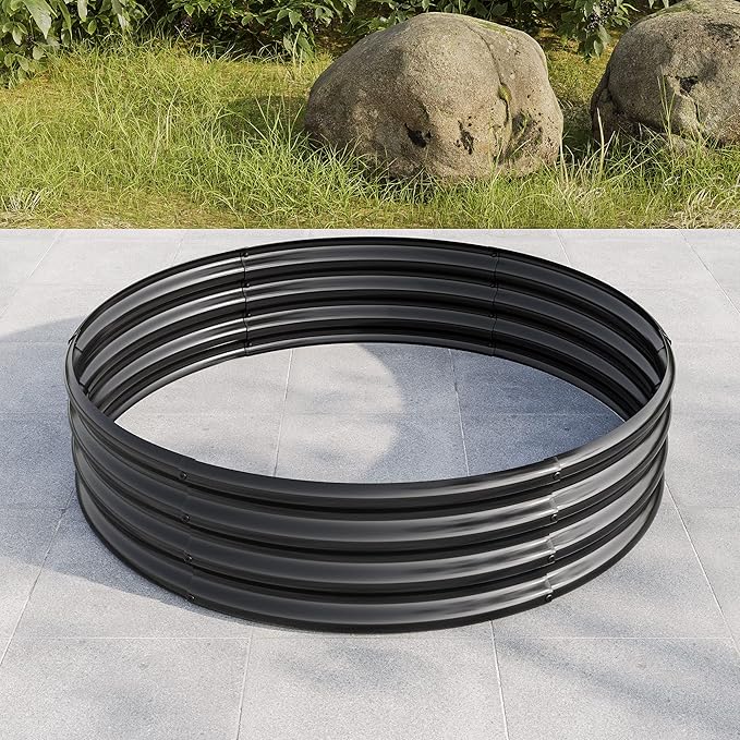 47.24 * 11.4 Tall Round Raised Garedn BedMetal Raised Beds for Vegetables Outdoor Garden Raised Planter Box Backyard Patio Planter Raised Beds for Flowers Herbs Fruits Black