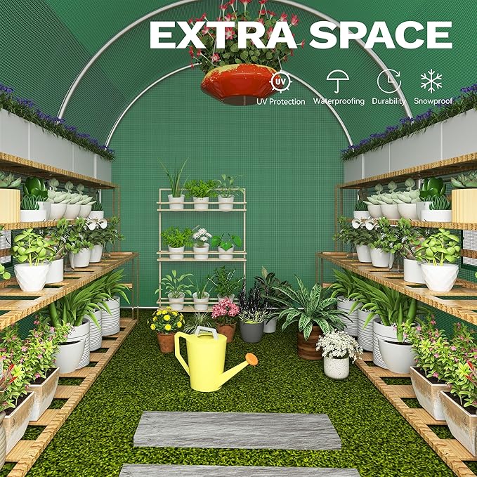 DWVO 10x6.5x6.5ft Greenhouse Large Walk-in Green House Tunnel Greenhouses Outdoor Portable Plant Gardening Upgraded Galvanized Steel Frame Zipper Doors 5 Crossbars Garden Green