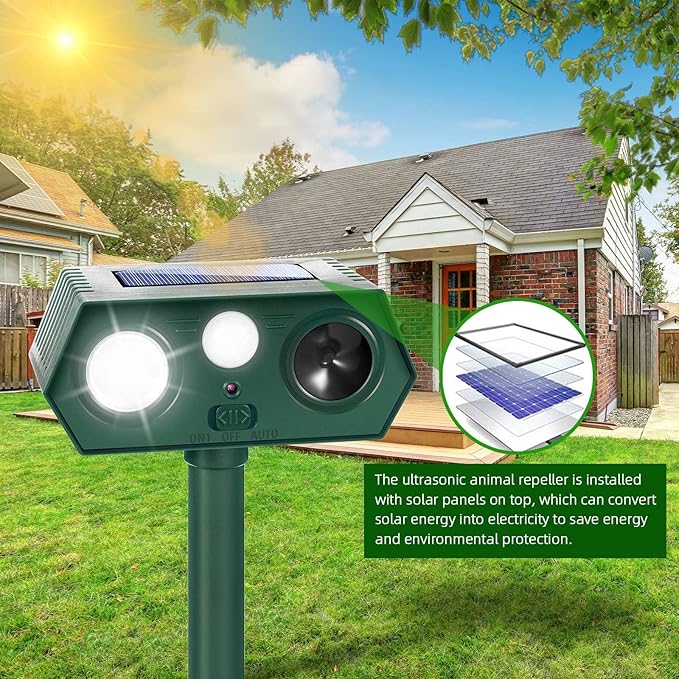 Sonic Fortress Pro Deer Repellent Devices Racoon Repellent Outdoor Squirrel Fortress Pro IP65 Animal Repeller Cat Deterrent with Motion Sensor&amp Light to Scare Bear Rabbit Skunk for Garden Yard(2)