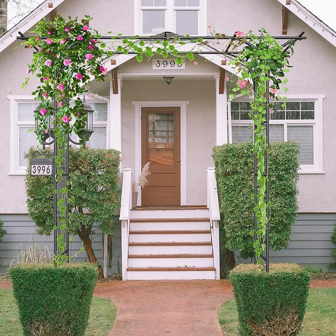 Garden Arch Trellis 7FT Wedding Arch Backdrop StandMetal Garden Arbor Trellis for Plant Climbing Outdoor Plant Arch with Anchored Pile Flower Arch Stand Balloon DecorArchway Pergola