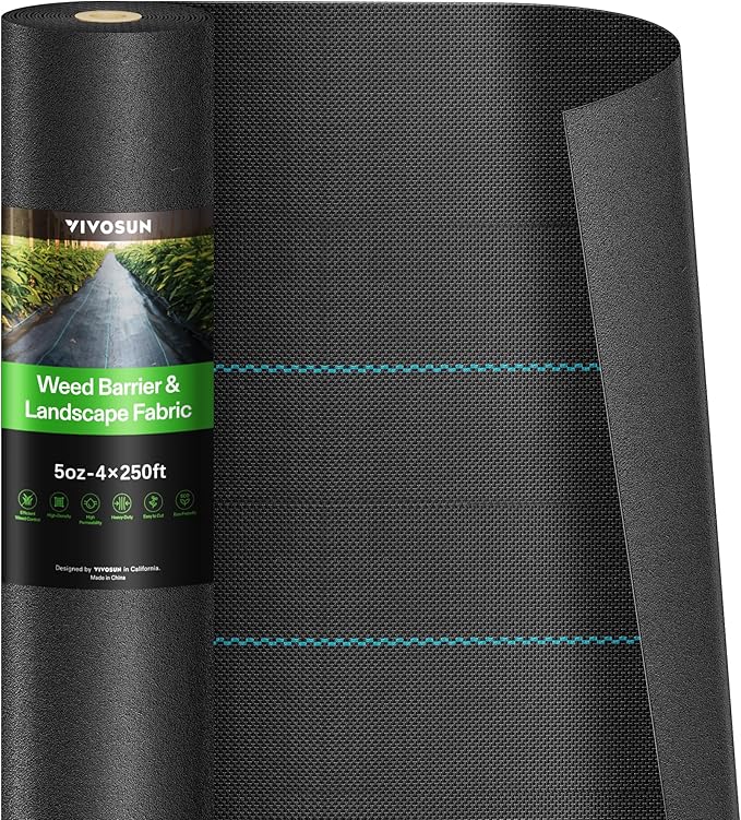 VIVOSUN Premium Weed Barrier Landscape Fabric Heavy Duty 4ftx250ft 5oz Double-Layered Weed Control Mat with High Permeability Commercial Ground Cover Easy Set up &amp Superior Weed Control
