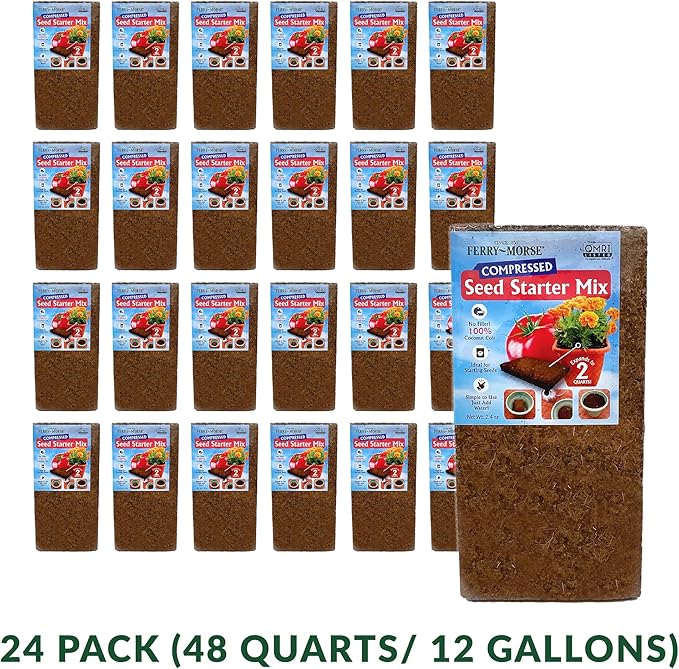 Ferry Morse Seed Starter Mix - Organic Compressed Seedling Soil Mix - 24 Pack/48 Qt - Coco Coir