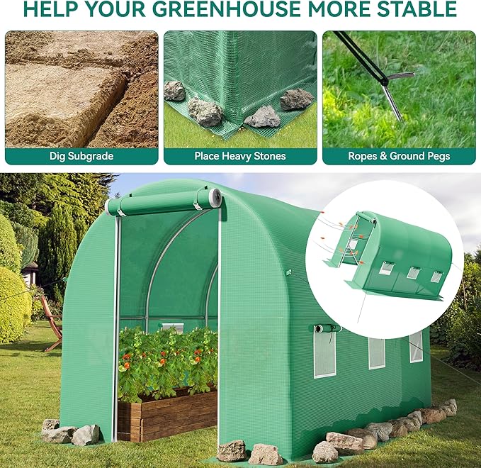 YITAHOME 10x6.5x6.5ft Greenhouses Large Walk-in Green House Heavy Duty Tunnel Green Houses Outdoor Portable Plant Gardening Upgraded Galvanized Steel Frame Zipper Doors 5 Crossbars Garden