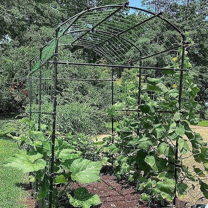 DoCred Tall Garden Arch Trellis for Climbing Plants 87in x 75in Tall Metal Plant Support Trellis Archway for Climbing Vine Vegetable/Fruit/Flower Outdoor Garden Trellis Decoration Black