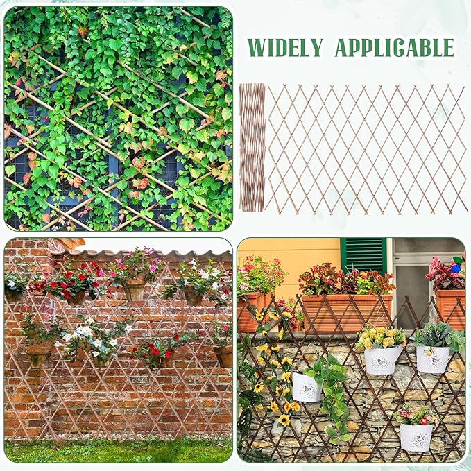 2 Pack Expandable Willow Trellis Lattice Fence Willow Fence Panel for Climbing Plants Garden Lattice Trellis Plant Support Open Screen Fencing Outdoor Decorative Wood